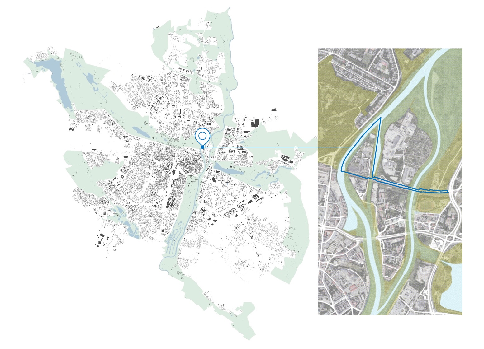 Mapa Poznania i granica projektu planu.