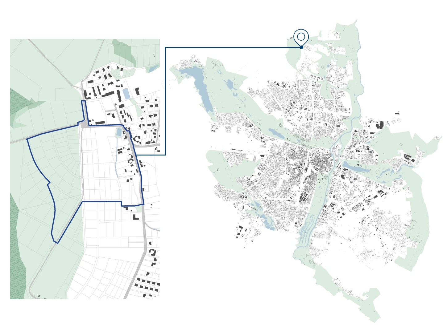 mapa Poznania. Kolorem niebieskim zaznaczona graca planu