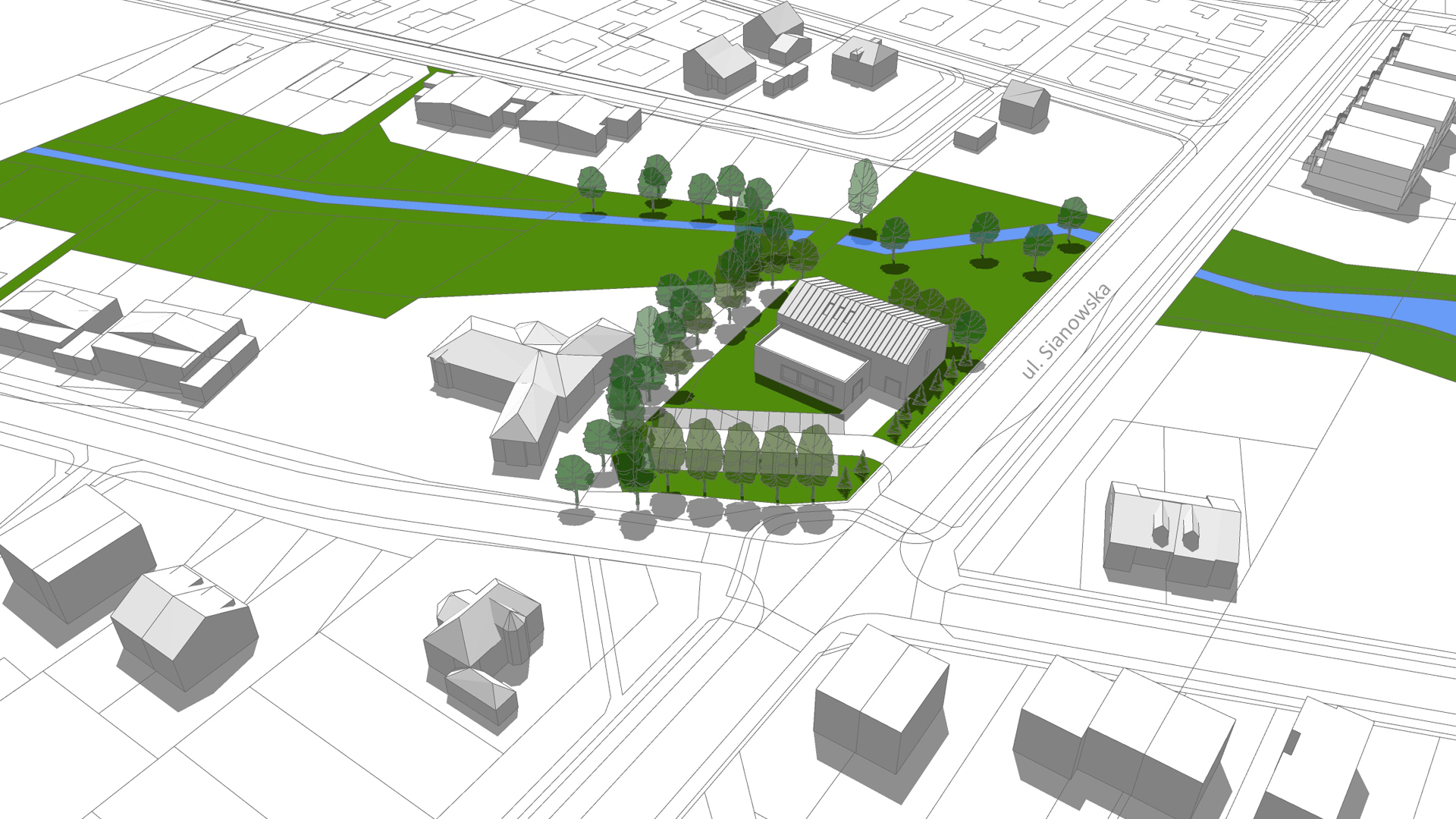 model 3D - propozycja zagospodarowania (etap: wyłożenie do publicznego wglądu) - grafika artykułu